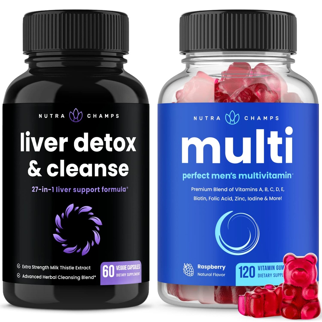 NutraChamps Liver Cleanse Detox Capsules and (2-Pack) 男子多维塔明胶囊