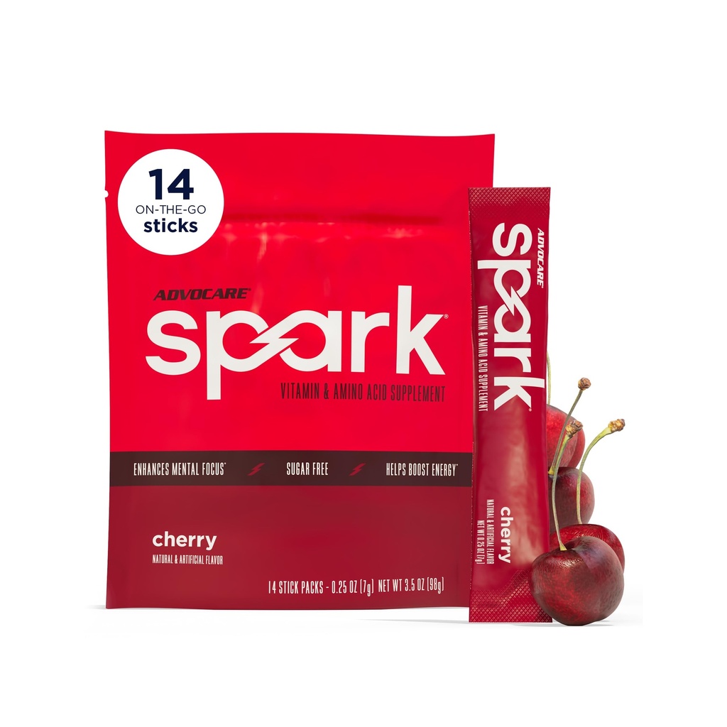 AdvoCare Spark - 能量饮料混合剂 - 维生素和氨基酸补充剂 - 支持能量和焦点 * - 便携式免疫支持 * - 无糖 - 樱桃, 14个棒包(3.5 oz)