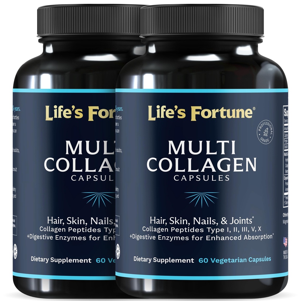 多Collagen Peptides 类型 I, II, III, V & X 水解蛋白卡普尔 – Grass-Fed, 与消化酶混合 – 用于皮肤, 头发, 钉子, 联合和古特健康, 不受欢迎( 60 counter of 2) .