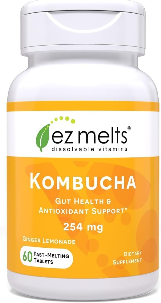 EZ 熔融剂 溶解无糖 Kombucha 片,配有 SCOBY & Apple Cider Vinegar, GUT 男女健康补充剂, 姜柠檬汁 Flavor, 2-Month 供应 - 1 Pack