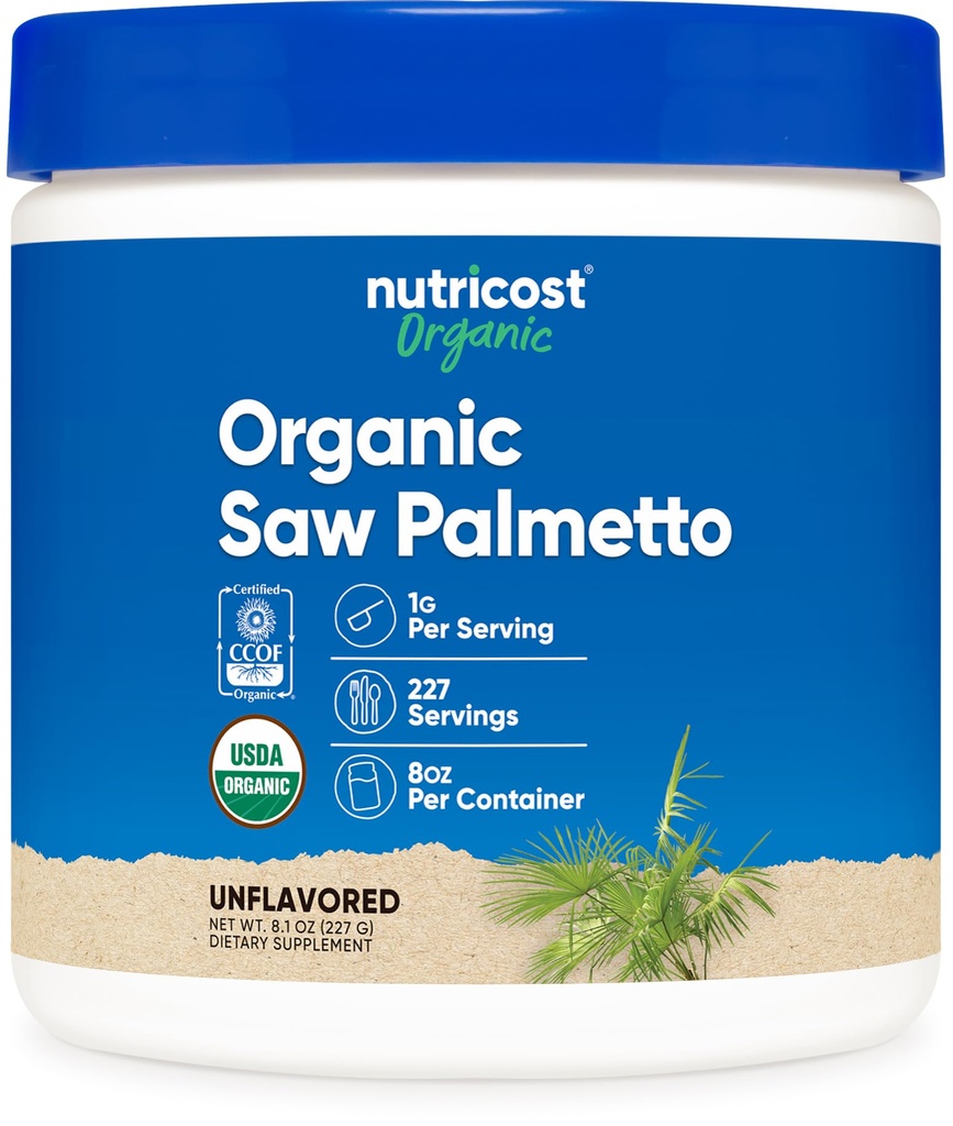 Nutricost Organizational Saw Palmetto Powder 8oz - 认证的USDA Organizational Saw Palmetto, Gluten Free (英语).