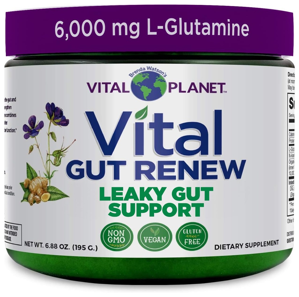 生命星球 - 用L-Glutamine、Marshmallow和Ginger Root、DGL Licorice Root和Organic Aloe Vera、L Glutamine 6000mg 6.88 oz进行低脂胶粉修复的重要胶粉更新补充剂