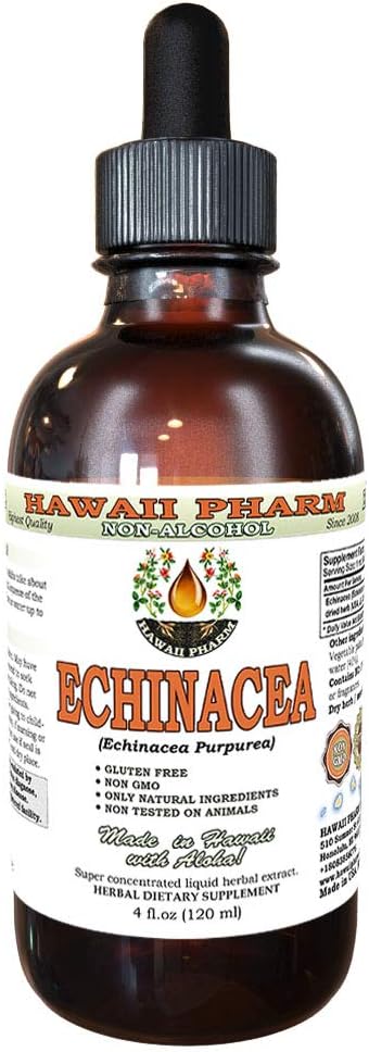 Echinacea 无酒精液体提取物,有机Echinacea(Echinacea Purpurea) 干草药草 夏威夷药草天然草药补充剂 4 oz