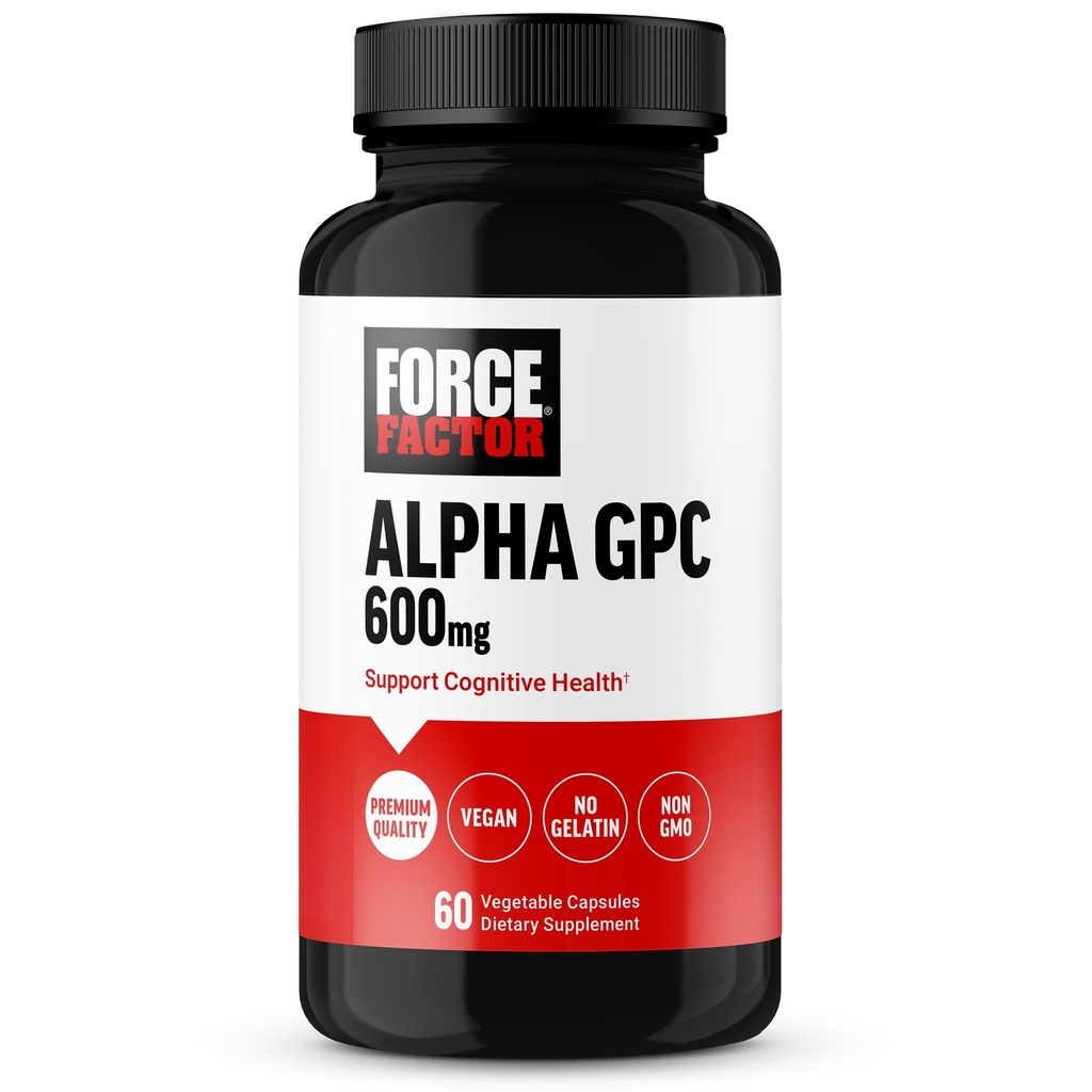 FORCE FACTOR Alpha GPC 记忆和焦点的大脑补充,Mood 支持补充,配有 Alpha GPC 600mg, Premium Quality, Vegan, Non-GMO, 60 Capsules