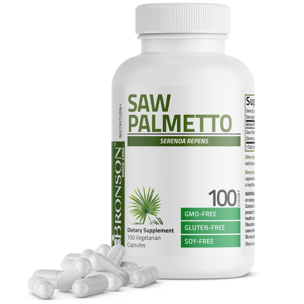 Bronson Saw Palmetto 外力支持健康前列腺功能和尿液健康支持 - 非转基因生物,100个植物卡普尔