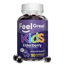 Feel Great Vitamin Co. Elderberry Gummys for Kids – 免疫支持 – 天然抗氧化剂 Immune 助攻 – 与维生素C和锌 – Gluten Free & Vegetarian – 90 Gummys