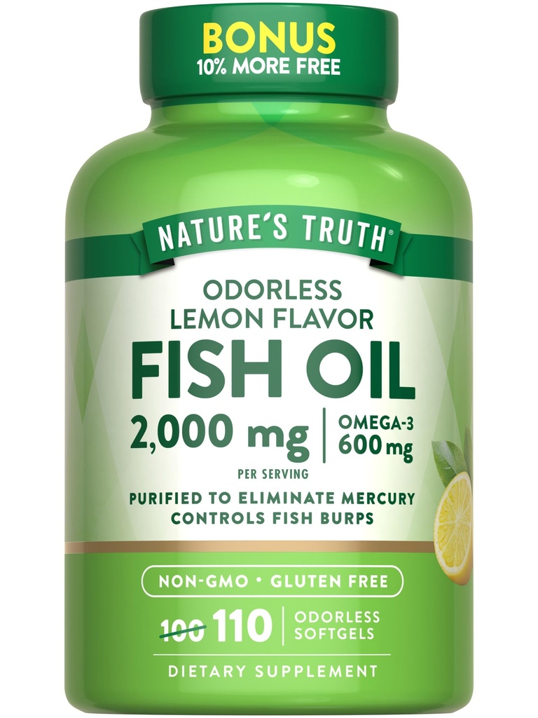 大自然的真鱼油 2000mg 110软胶 Omega-3 莱蒙 Flavor | Non-GMO & Gluten Free Supplement