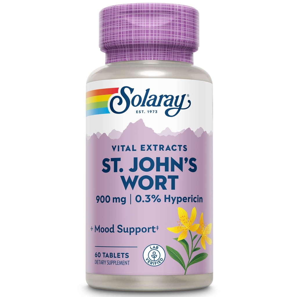SOLARAY St. Johns Wort Arair Express One Daily 900mg, 标准化 w/ 0.3% Hypericin for Mood Stability and Brain Health Support, Non-GMO QQ60 服务 QQ60 片