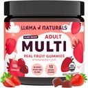 Llama Naturals Multivitamin for Women & Men, Vegan, 有机胶囊中含有维生素D, C & K, 成人真水果Gummy Vitamins, Chewable Multivitamin Supplement, No 添加糖蔗,草莓, 120 Ct