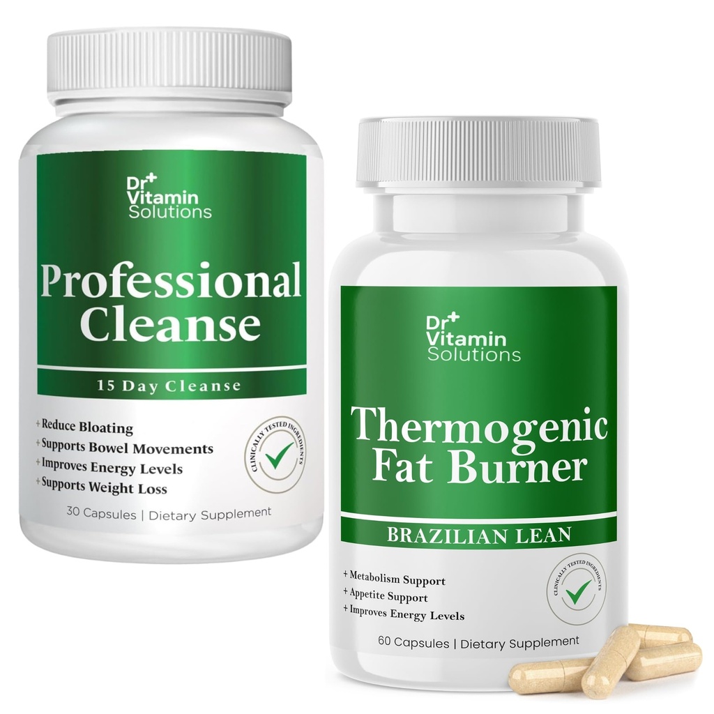 VITAMIN SOLUTIONS 专业戒毒清洁剂和热致性脂肪燃烧剂包 -- -- 15天的体重管理清洁剂、Gut保健和Bloating Relief -- -- 90盖