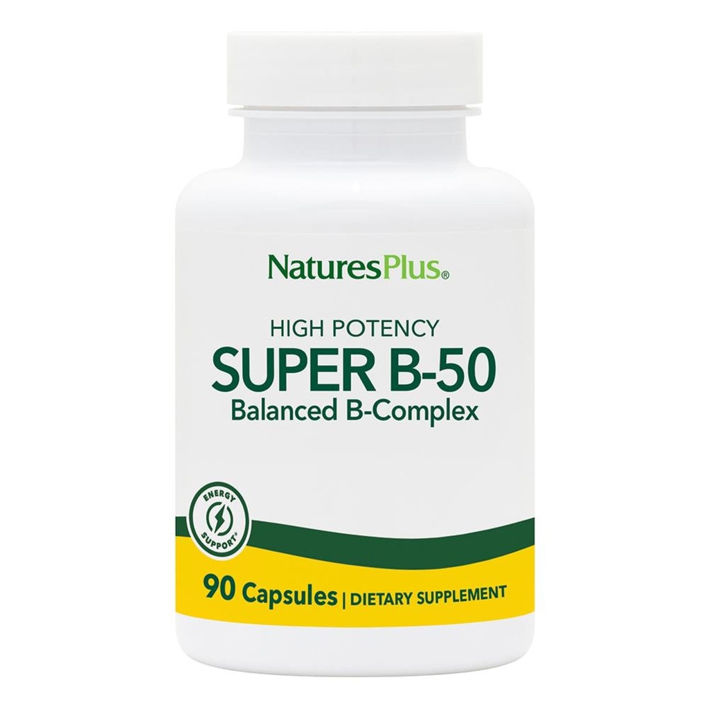 自然+超级B50-90 蔬菜卡普尔-高潜力B 复合维生素补充剂-脑与能量促进剂-无糖-90 服务