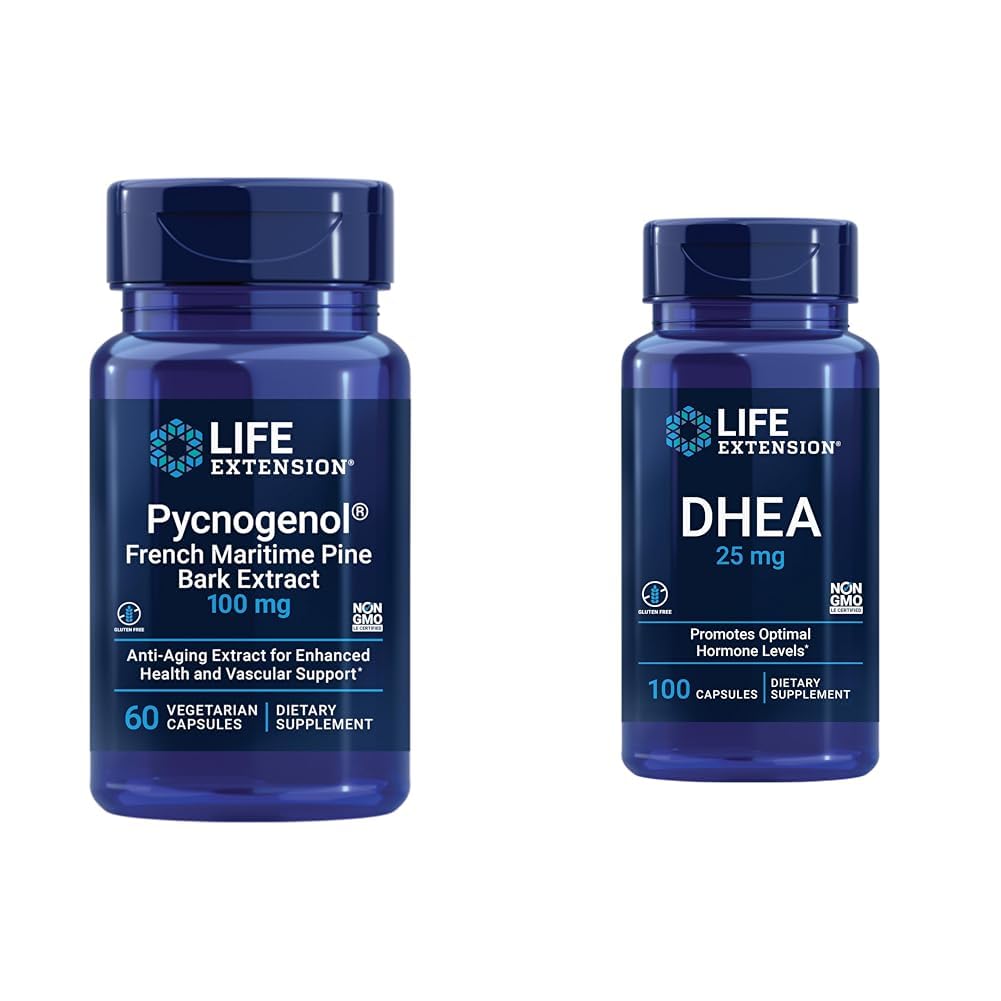 法国海洋松树棒与DHEA Hormone平衡-60 Capsules Pycnogenol & 100 Capsules DHEA 25毫克