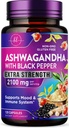 Ashwagandha 2,100 mg - Ashwagandha 配有粉末和根提取剂的Veggie Capsules妇女补充剂、高吸附剂的黑辣椒、植物基、非GMO、美国瓶装 - 120 Veggie Capsules