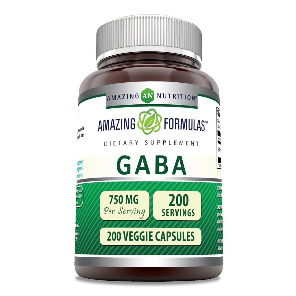 GABA 750mg Per Servicting Veggie Capsules Supplement \ \ Non-GMO = Gluten Free = 在美国制造 = 蔬菜理想(200个计数)