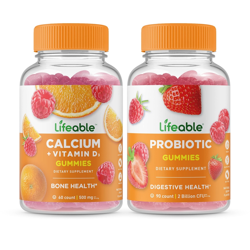 含有维生素D + Probiotic 2 亿 CHU, Gummys Bundle - 大品尝,维生素补充剂, Gluten Free, GMO Free, Chewwable 的活化钙.