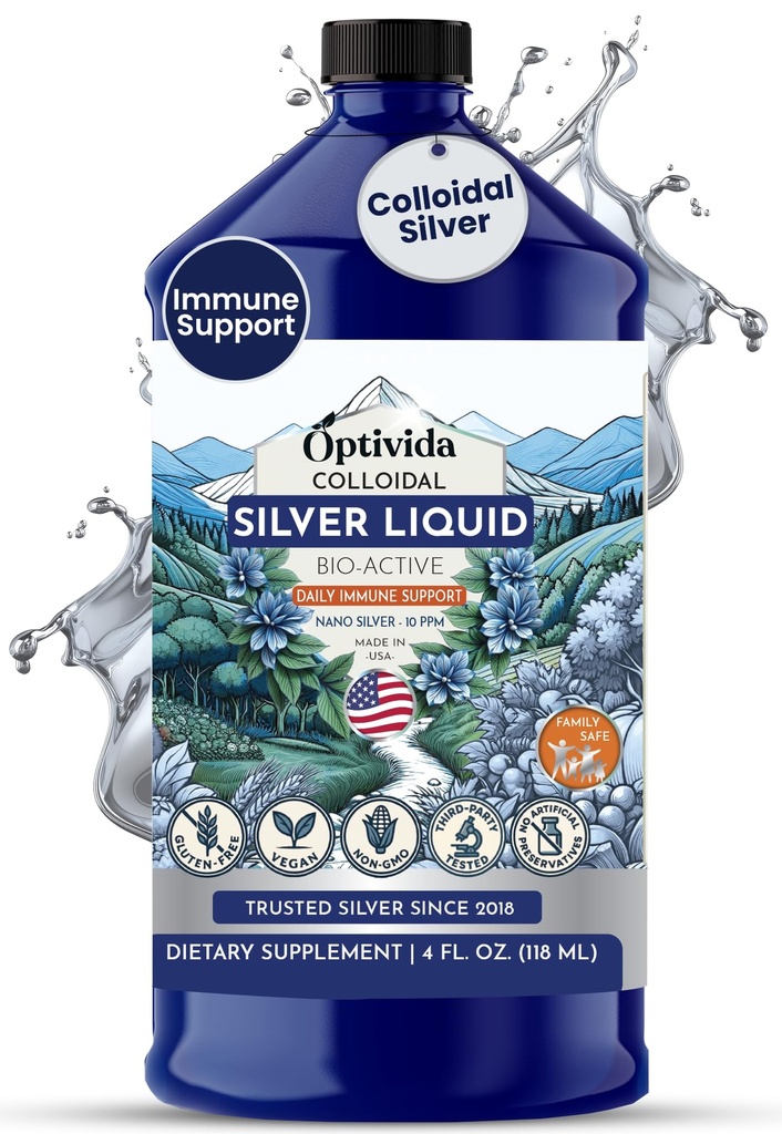 Optivida 健康 类银液(32 oz) – 日健康与免疫支持的Nano 类银液补充剂,成人与儿童天然液体 类银水溶液,非GMO,Gluten-无