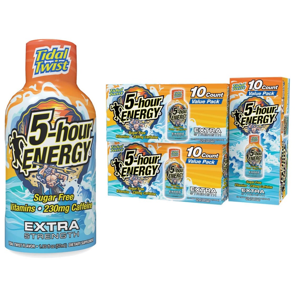 5小时ENERGY Extra Power Energy Shot, Tidal Twist (1.93 oz., 30 Counter),零卡路里和无糖 230 mg Cafeated Energy Shot, 氨酸和B维生素, 饮食补充, Pina-Colada Flavor