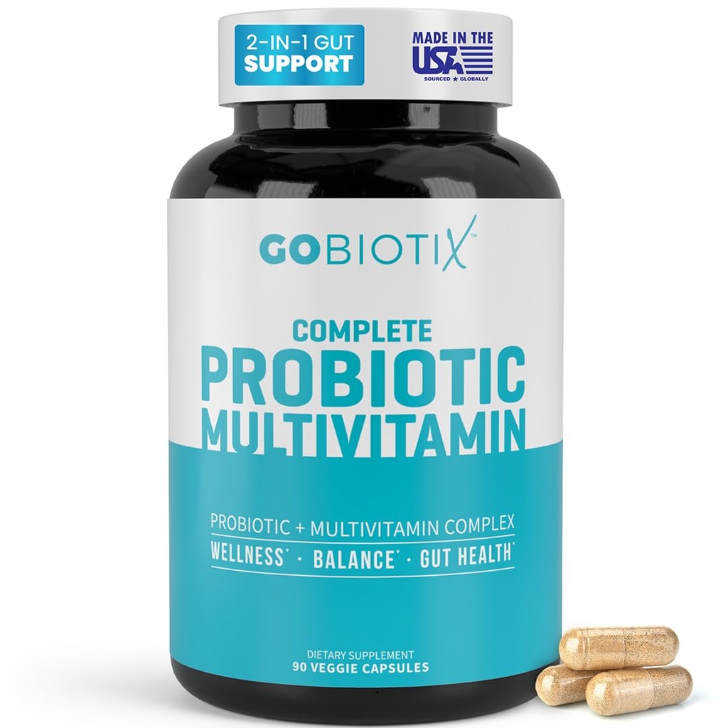 GOBIOTIX 配有抗生素和消化酶的多维他命 - 25亿 CMU - 消化健康,女性和男性的抗生素 - Gluten Free Pills - 90 Capsules