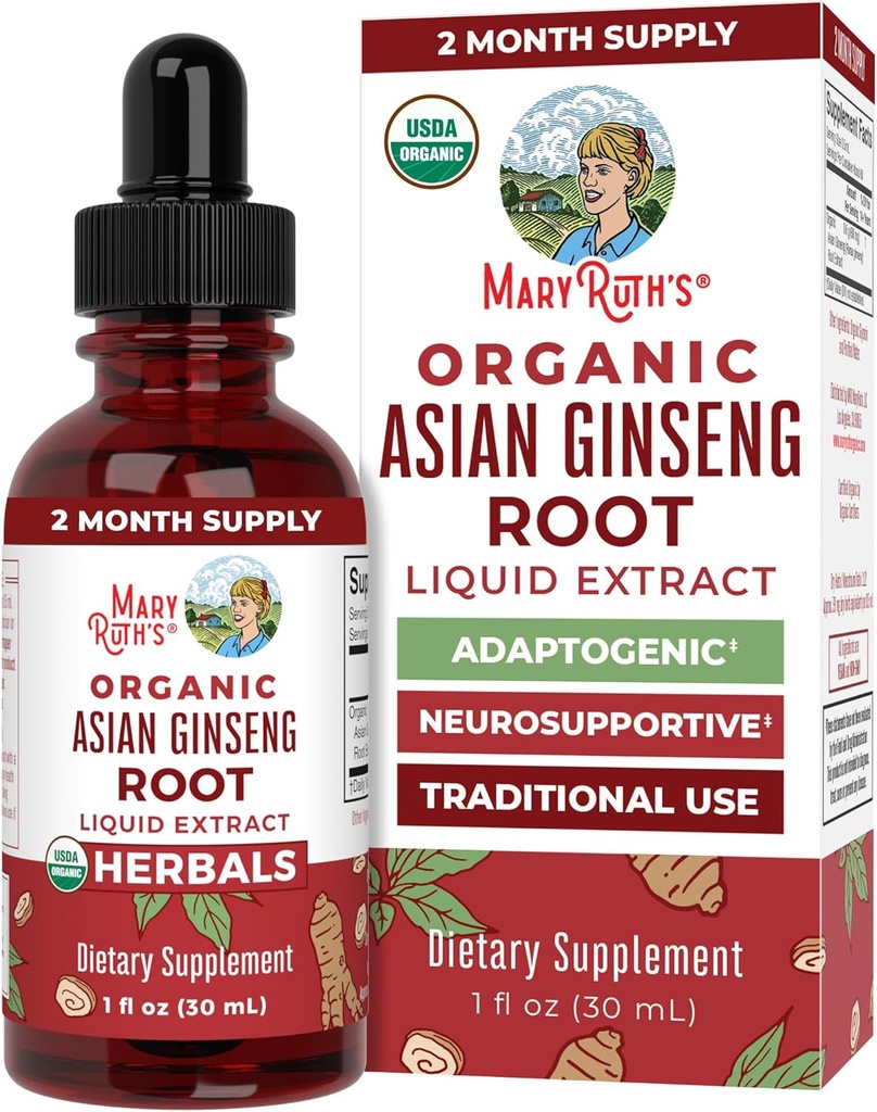 MaryRuth 有机草药补充剂 Drop, Antioxidant, Boost Energy, pack of 1, Ginseng root for Vituality, 支持焦点与耐力, Vegan, Non-GMO, Gluten Free, 1 Fluid Ouces