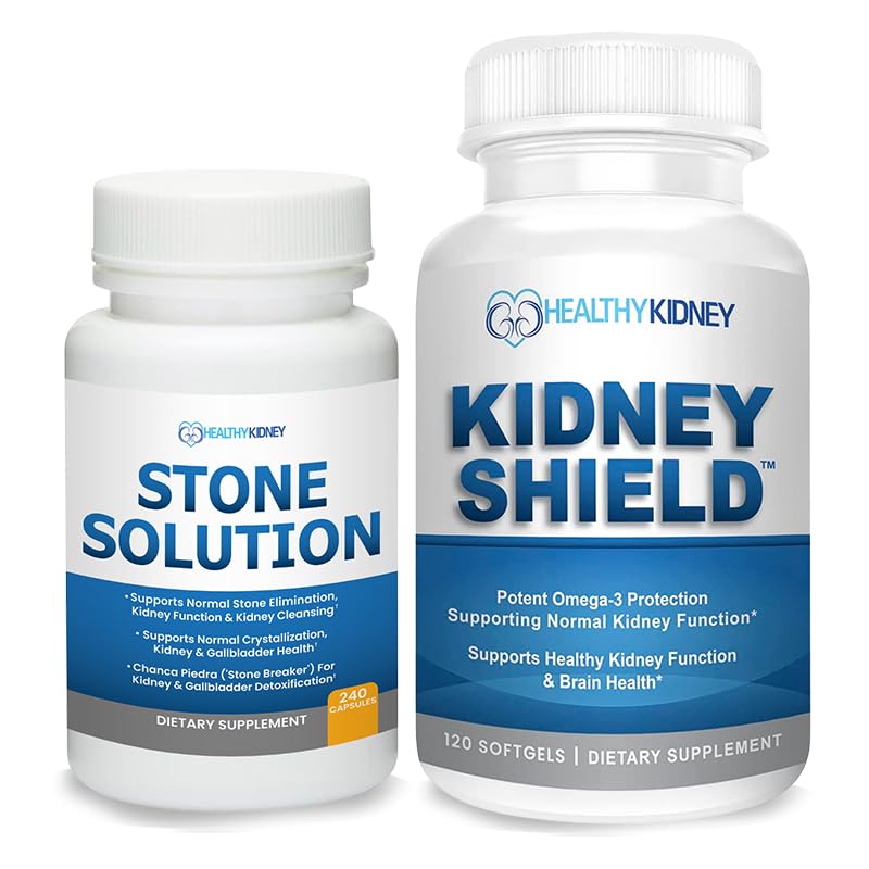 石头溶液 Capsules - 天然溶液,肾石支持和肾清洁器,60 services + Kedney Shield 120 Caps Kedney 辅助支持正常肾功能和支持肾健康