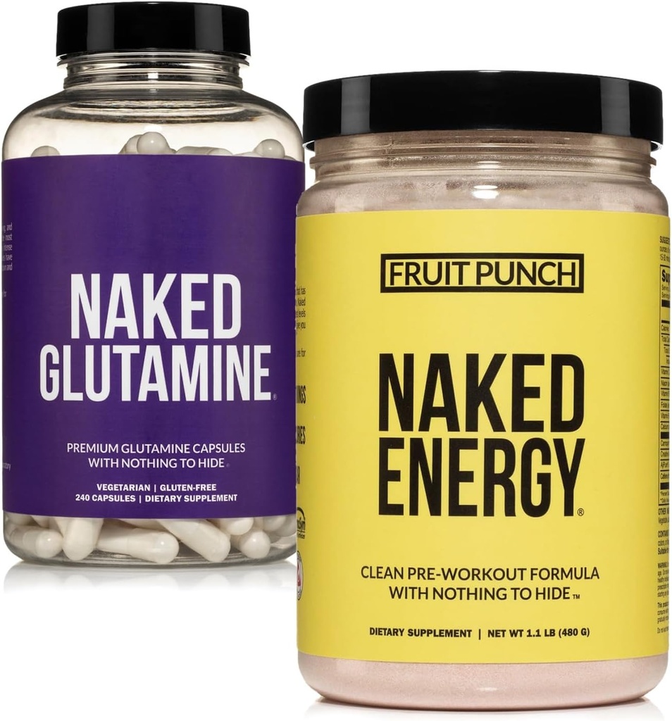 NAKED VAGAN 增强肌肉恢复能力包 水果冲压能量和240 L-Glutanine Capsules, 1000毫克