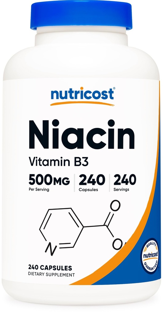 Nutricost Niacin (维生素B3) 500mg, 240 capsules - 配有 Flushing, 非 GMO, Gluten Free