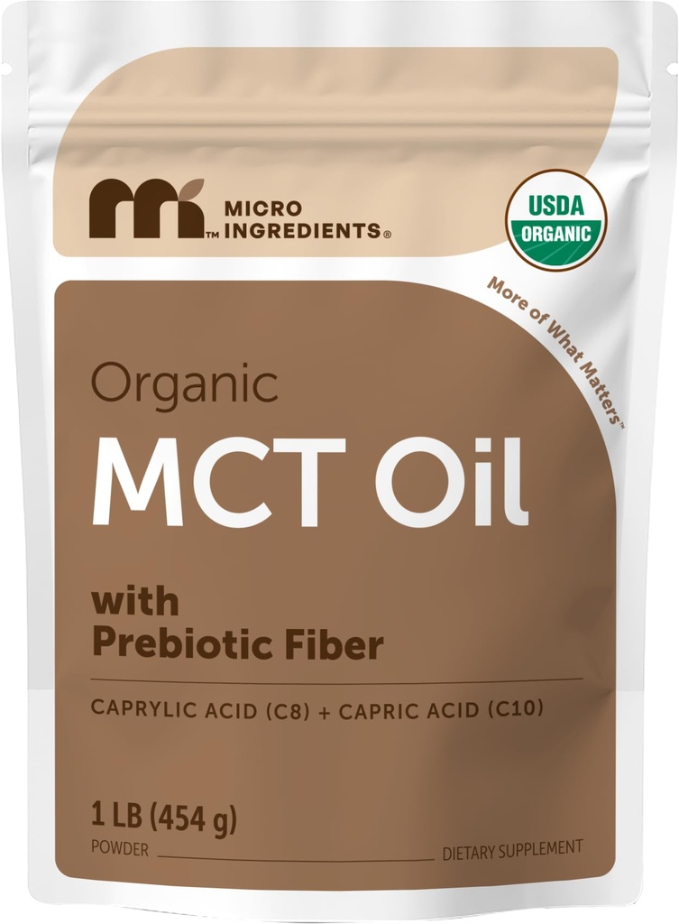 有机MCT 含生前纤维的油粉,1英镑(16 Ounce),身体和大脑快速燃料,C8 MCT 含咖啡奶油,无转基因生物,Keto Det, Vegan