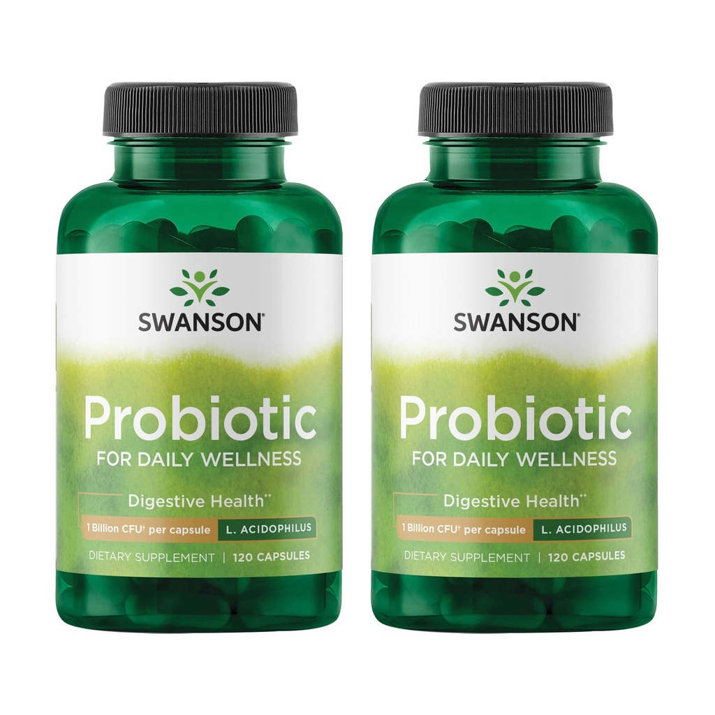 Swanson Probiotic - 消化性健康补编 w/ 1 亿 CMU per Capsule - 自然公式支持Bowel 常规和日常健康 - (120 Capsules) (2 Pack)