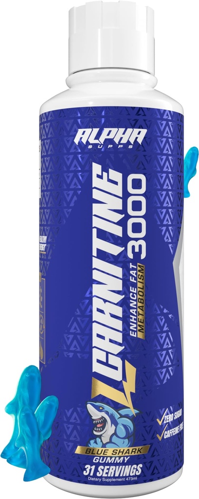 Alpha Supps L Carnitine Liquid 3000 QQ 男女无兴奋剂 L-Carnitine 补充 + 工作前能量促进和肌肉恢复 + 零糖,肥,和碳 + 31 服务(蓝色Gummy)