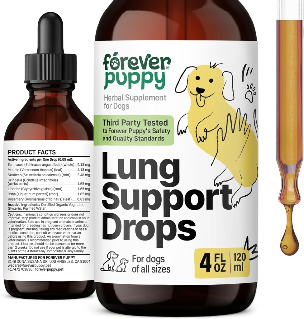 永远的狗肺支持滴 - 呼吸卫生补充剂 - Mullein Leaf & Echinacea Herb for Lungs - 液体狗维生素和补充剂 - 糖和无酒精丁香 - 4 fl oz
