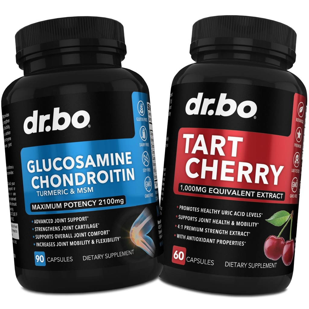 Glucosamine Chondroitin MSM Turmeric & Tart Cherry - 联合健康补充 Knee Bone & Jokes, 净化 酸性清洁剂 Flush 抗氧化剂药丸 - 联合支持药丸 & Tart Cherry 提取卡普苏尔
