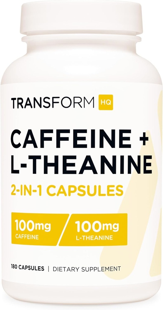 变形HQ Cafeine & L- Theanine (每个100mg) 180 Caps - Gluten Free, Non-GMO