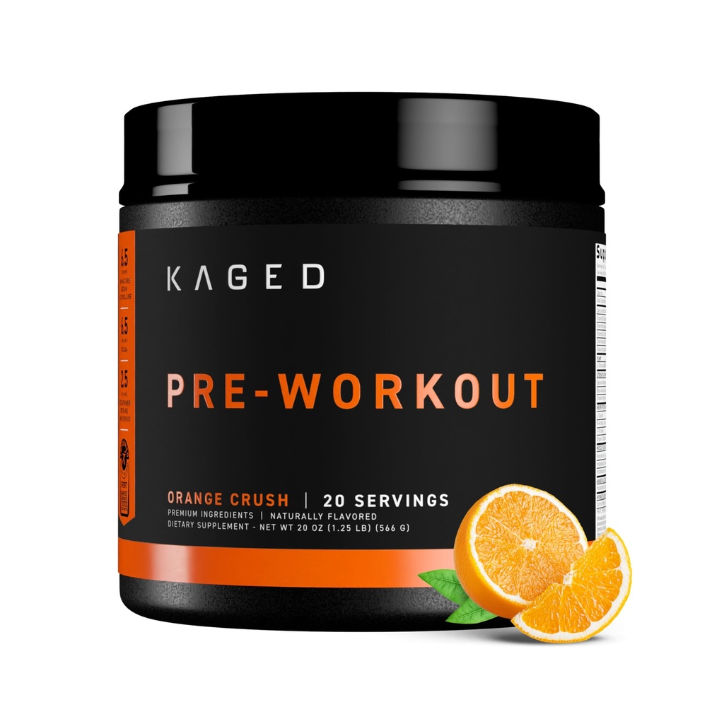 Kaged Pre Workingout Power + 橙色粉碎 + 与Creatine,Beta Alanine,L-Citrulline,BCAAs → 274 mg 有机咖啡因 + 男女预补 + 20 服务
