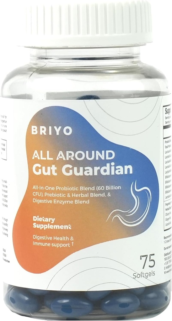 Briyo Gut守护者Gut健康支助 -- -- 60亿CFU Probiotics、Prebiotics、消化酶和草药促进消化和免疫健康 -- -- 解放便秘、腹泻、气体和布洛廷