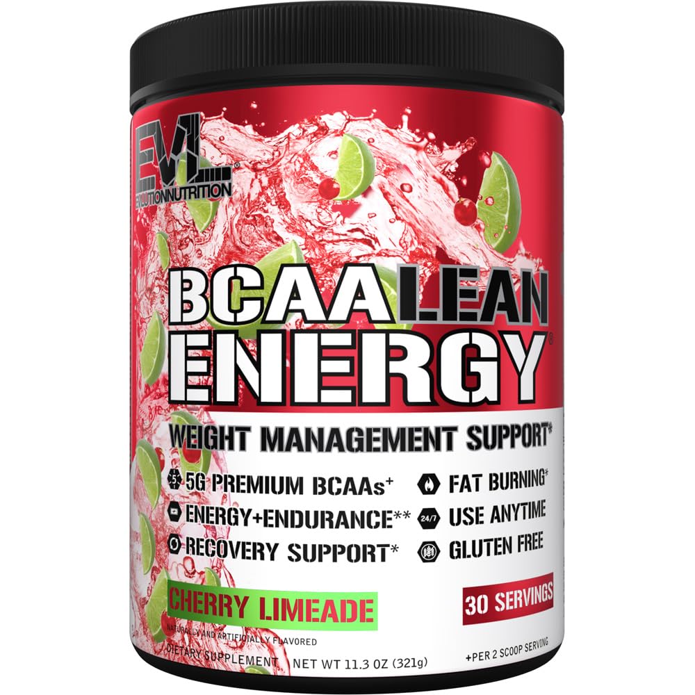 EVL BCAA Lean Energy Powder - 工作前绿色茶脂肪燃烧器支持 BCAAs 氨基酸和清洁能量剂 - 工作后复苏饮料 用于Lean Muscle恢复 - Cherry Limeade