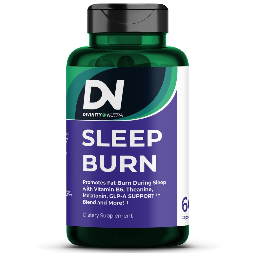 Divinity Nutra Sleep Burn Night Time Metabolism Support Supplement for Men & Women, Sleep Aid with Melatonin, L-Theanine, Vitamin B6, Berberine, Ceylon Cinnamon for Overnight Wellness 60 Capsules