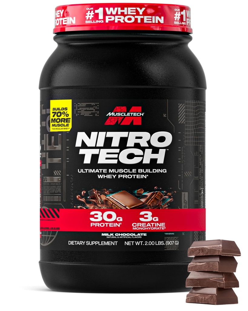 肌肉科技 Whei蛋白粉(Molk Cocolone,2英镑) - Nitro-Tech Ultimate Muscle Building Formulament with Whei蛋白隔膜-30g of Protein,3g of Creatine & 6.8g of BCAA - 包装 May Vary