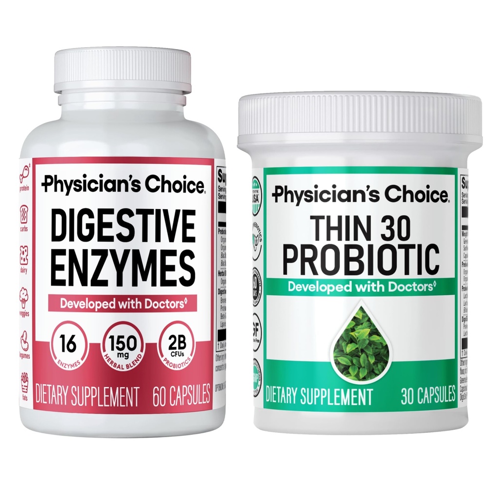 物理学家的CHOICE - Beat Bloat + 支持重量管理包:消化酶 + 薄-30 Probiotic