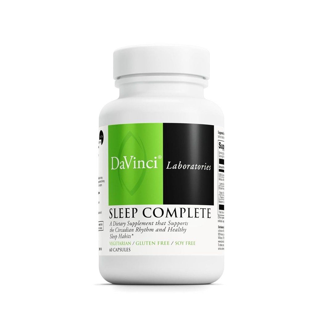 DAVINCI Labs Sleep complete - 支持健康睡眠哈比特人,放松和睡眠*的饮食补充 - 与Melatonin, Lemon, Ashwagandha和L-Theanine - Gluten - Free - 60 蔬菜卡普尔斯