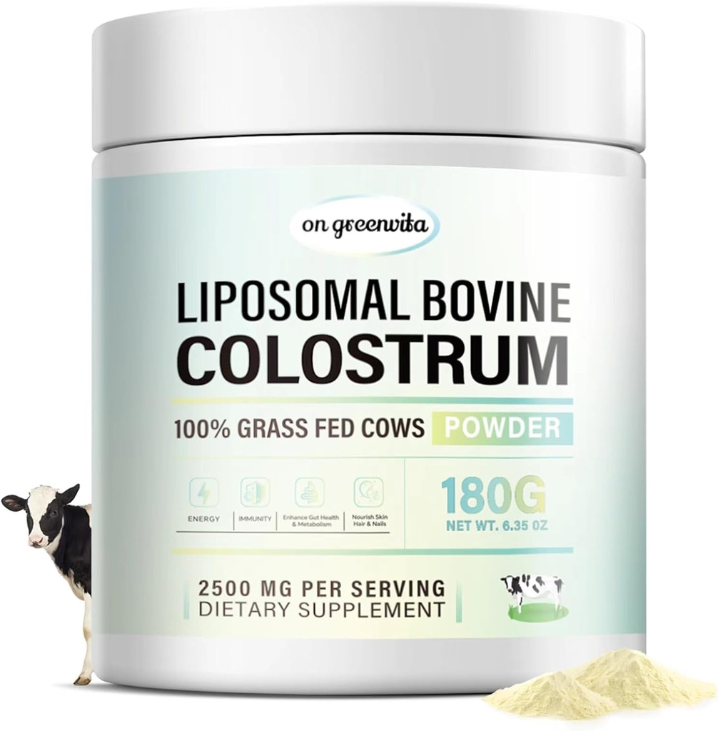 Liposomal Bovine Colostrum Powder - 纯Bovine Colostrum for Human - Grass Fed Colostrum 古特支持、免疫健康和毛发生长补充剂,72 每瓶服务量.180g/6.35 oz