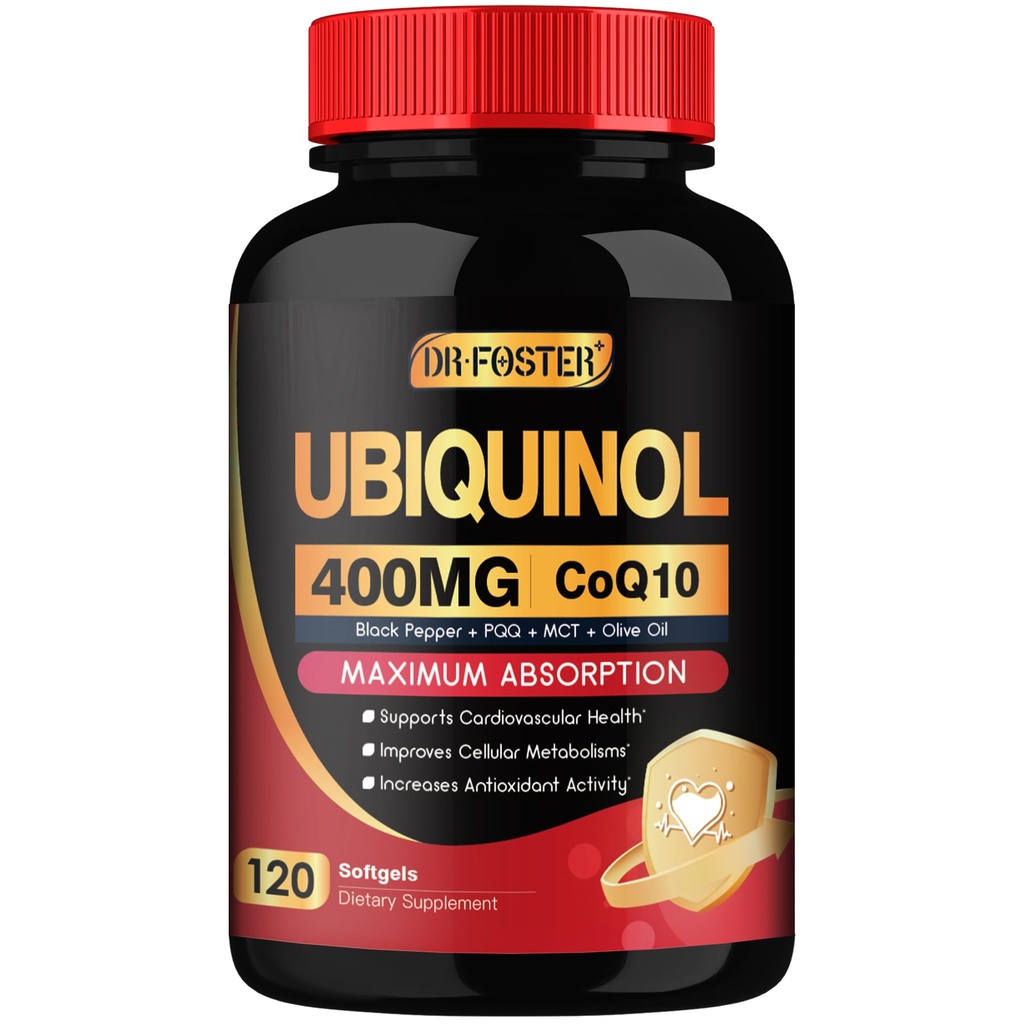 DRFSTER Coq10 400mg 软胶Ubiquinol配有PQQ和维生素E,橄榄油,心脏,脑和能量支持 - 120天供应量