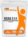 Bulk Assupports.com BCAA 2:1:1 粉末 - 分链氨基酸,BCAAs 氨基酸 粉末 - 不受味的 & Gluten Free,每服1克,250克(8.8 oz)(一包)