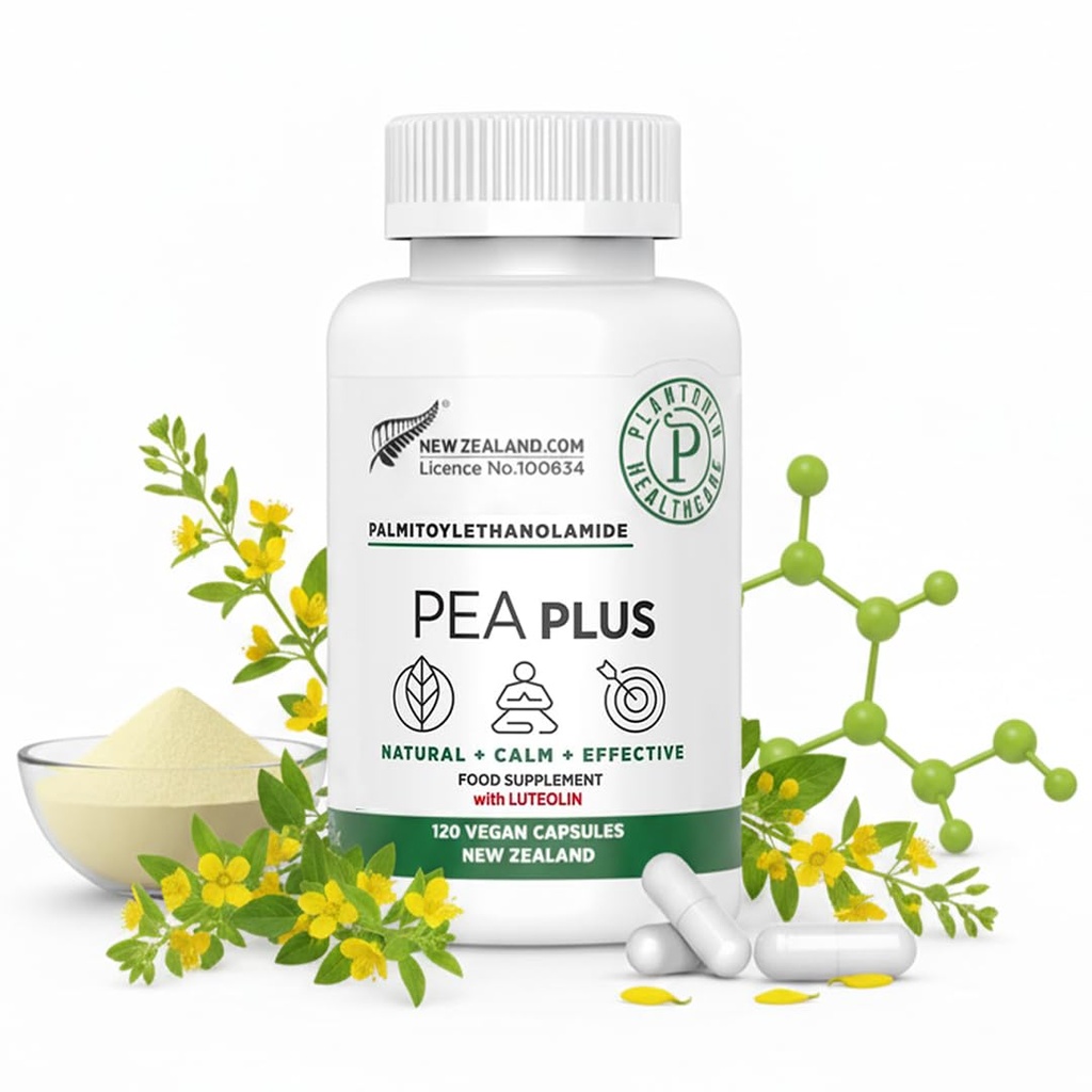 新西兰 - Palmitoyl乙醇酰胺 600mg + Luteolin - 微硝化培亚补充剂 - 120 Vegan Capsules