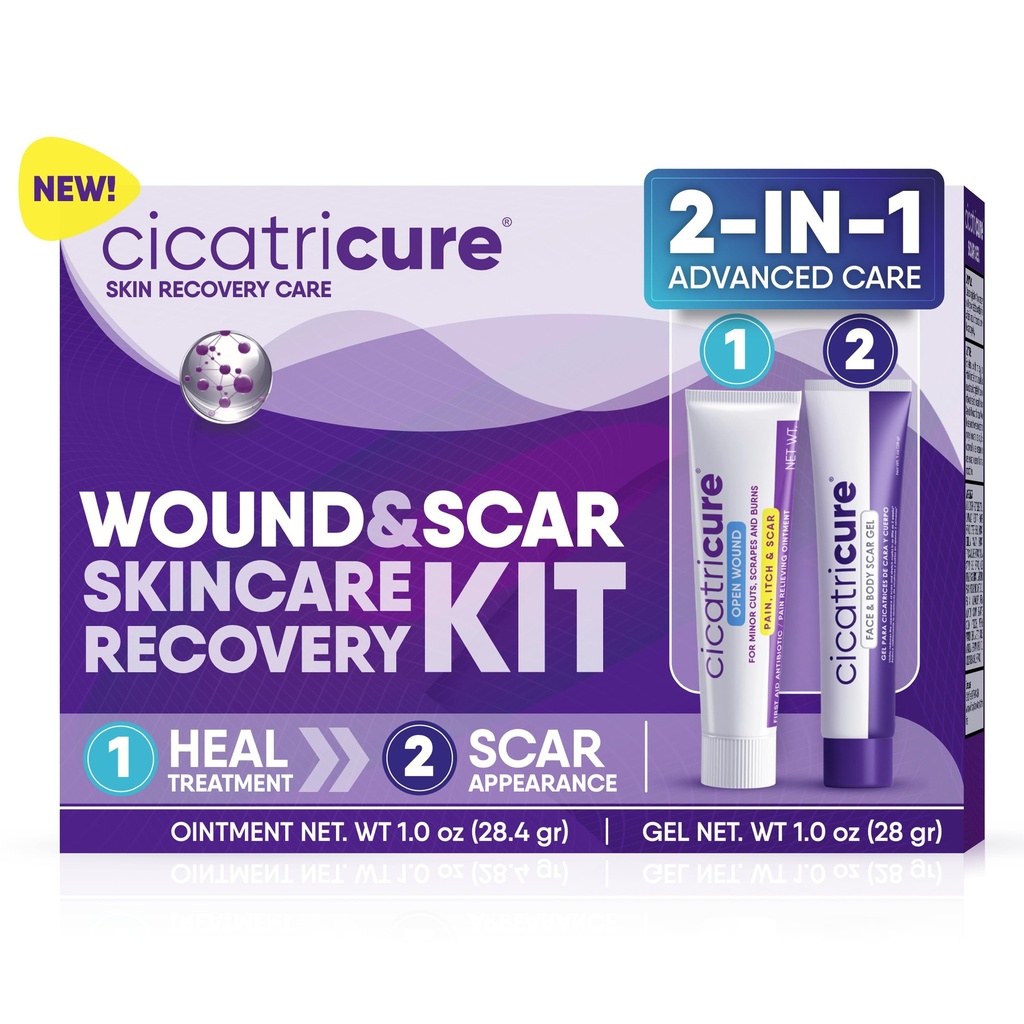 Cicatricure Skin Recovery Kit:高级Scar Gel和开放伤者护理抗生素膏、减少伸缩标记、外科和Acne刀疤、治疗切片和烧伤,每个成人和儿童1 oz