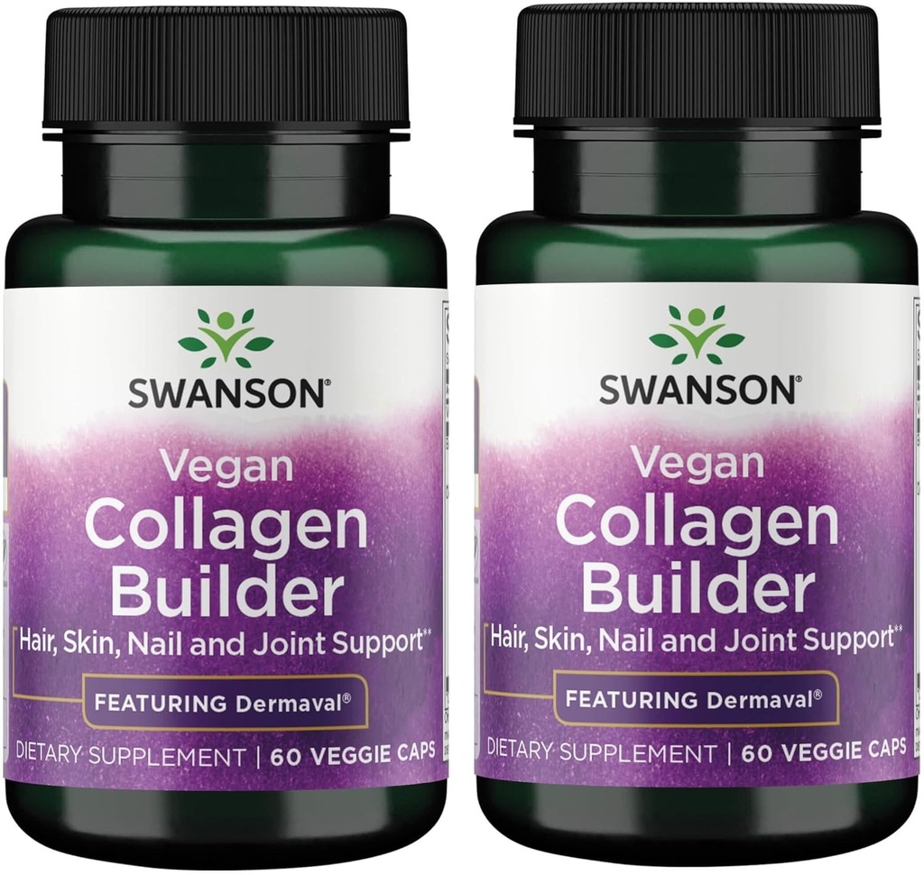 Swanson Vegan Collagen Builder - Feature Dermaval - 头发,皮肤,钉子健康 - 60 Veg Caps(2包)