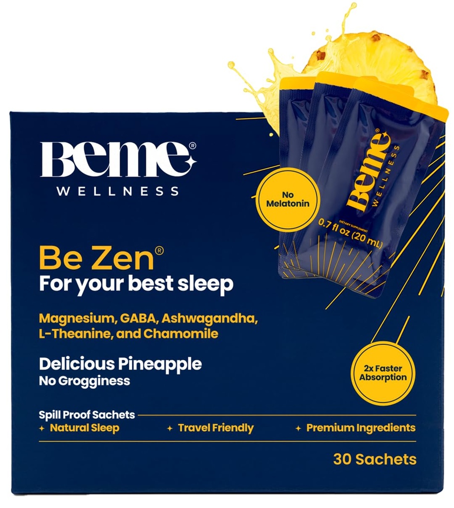 BeMe BeZen睡眠援助补充剂 Natural Without Melatonin - 2X 吸附剂而非药丸 - 为有镁、Ashwagandha、Chamomile、L-Theanine & GABA-美味菠萝的成年人提供睡眠援助