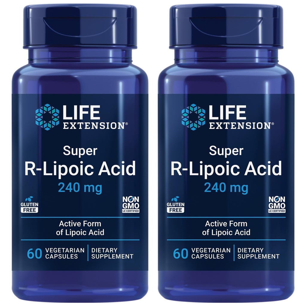 生命延伸 超级R-液酸 – 健康衰老,氧化性应激防御 – 240 mg of Active R-Form of R-液酸 – Gluten-Free – Non-GMO – 蔬菜 – 60 Capsules (2 Pack)