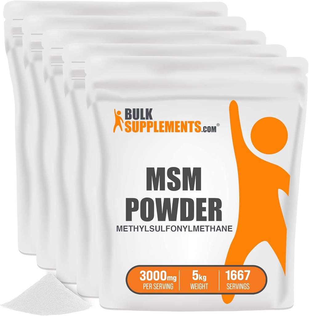 Bulk Assupports.com MSM粉剂 - Methysulfonylmethane, MSM 补充剂 - MSM纯粉剂 MSM 3000mmg - 用于联合健康,Gluten Free,每服3000mg,5kg(11磅)(包5)