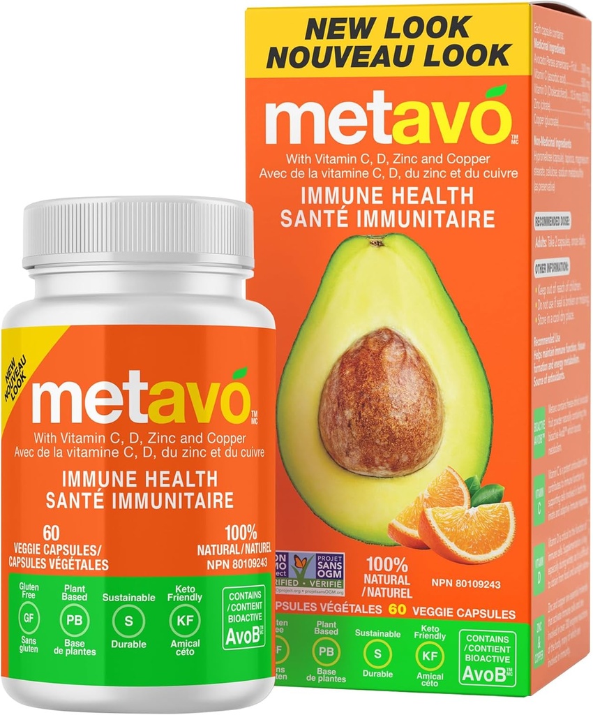 Metavo Immune健康 -- -- 天然免疫支助补充,富含维生素C、D和铜的男女基本锌补充,60 Vegan Capsules,30种服务