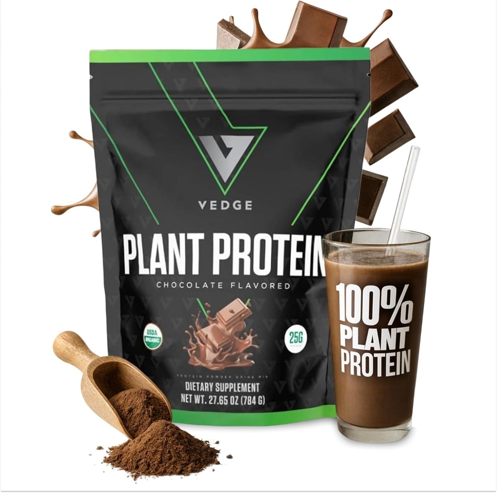 Vedge Vegan蛋白粉 - 植物蛋白粉配Pea, Pumpkin & Sunflower - USDA有机,氨基酸,乳制品自由,Gluten Free, Soy Free, Keto, Non GMO, 平滑纹理 - 巧克力 - 20种服务